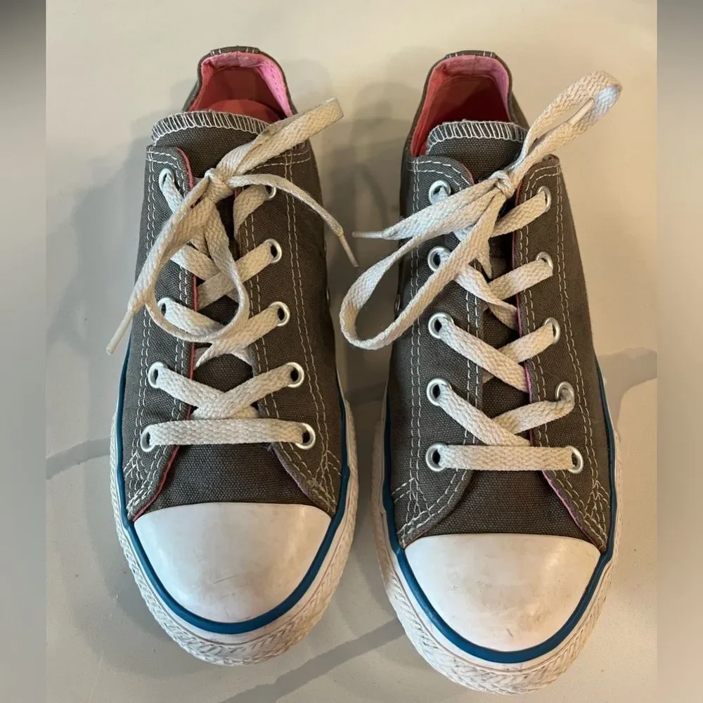 Converse All Star Girl's Gray Pink‎ Low Top Double Tongue Sneakers Sz 3